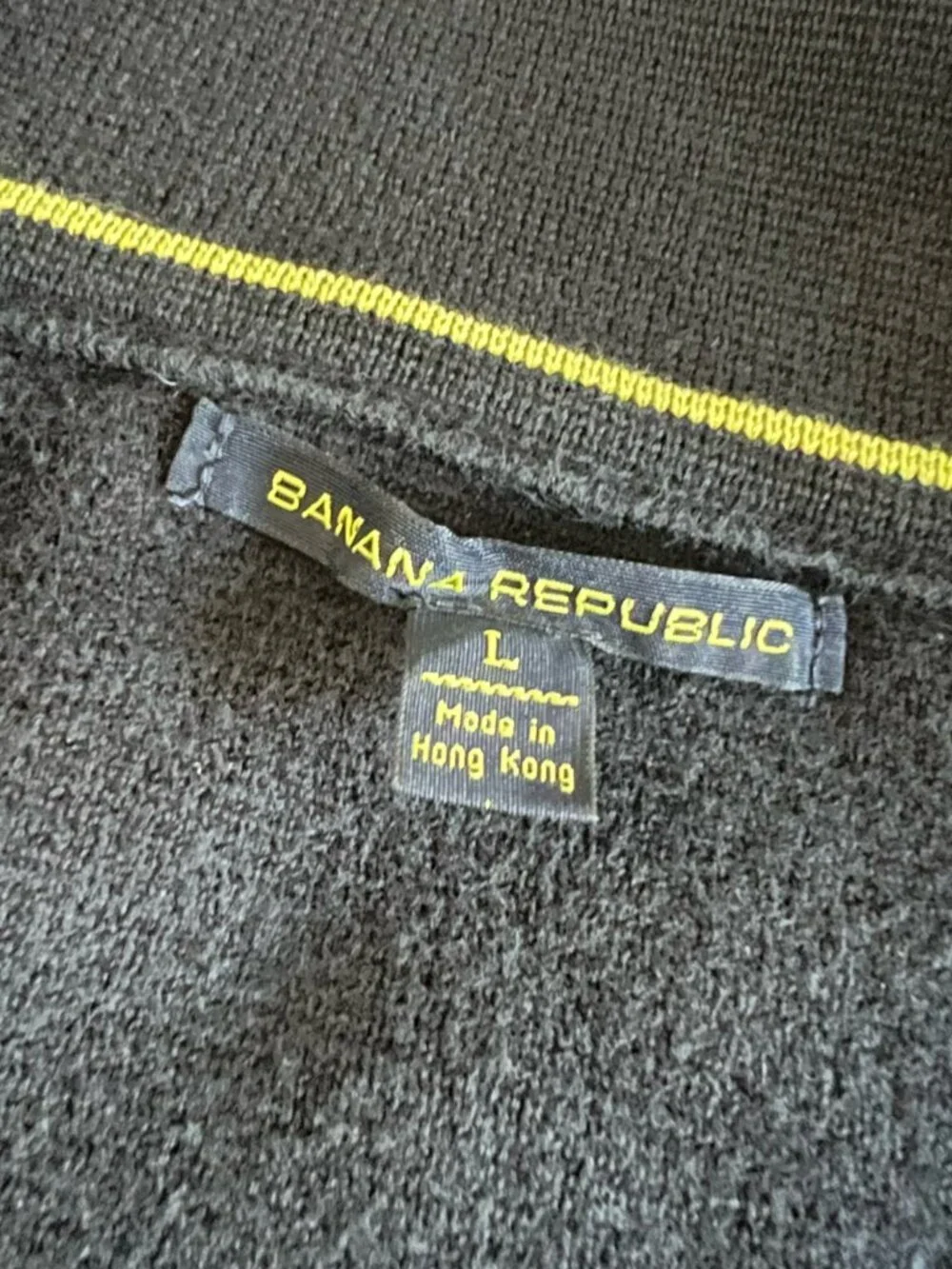 Y2K Banana Republic Quarter Zip 1/4 Zip Sweater Men Elbow Patch Cotton Black L